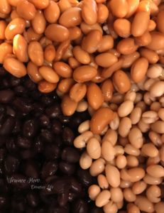 Black beans, pinto beans, and white beans